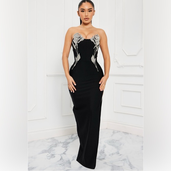 Fashion Nova Dresses & Skirts - Maxi black dress with rhinestones